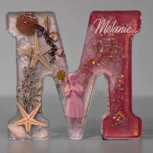 Epoxidharz Buchstabe Andenken mit Tierhaar, Asche, Blüten & Foto